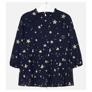 Mayoral Girls Navy Pleated Dress Star Print